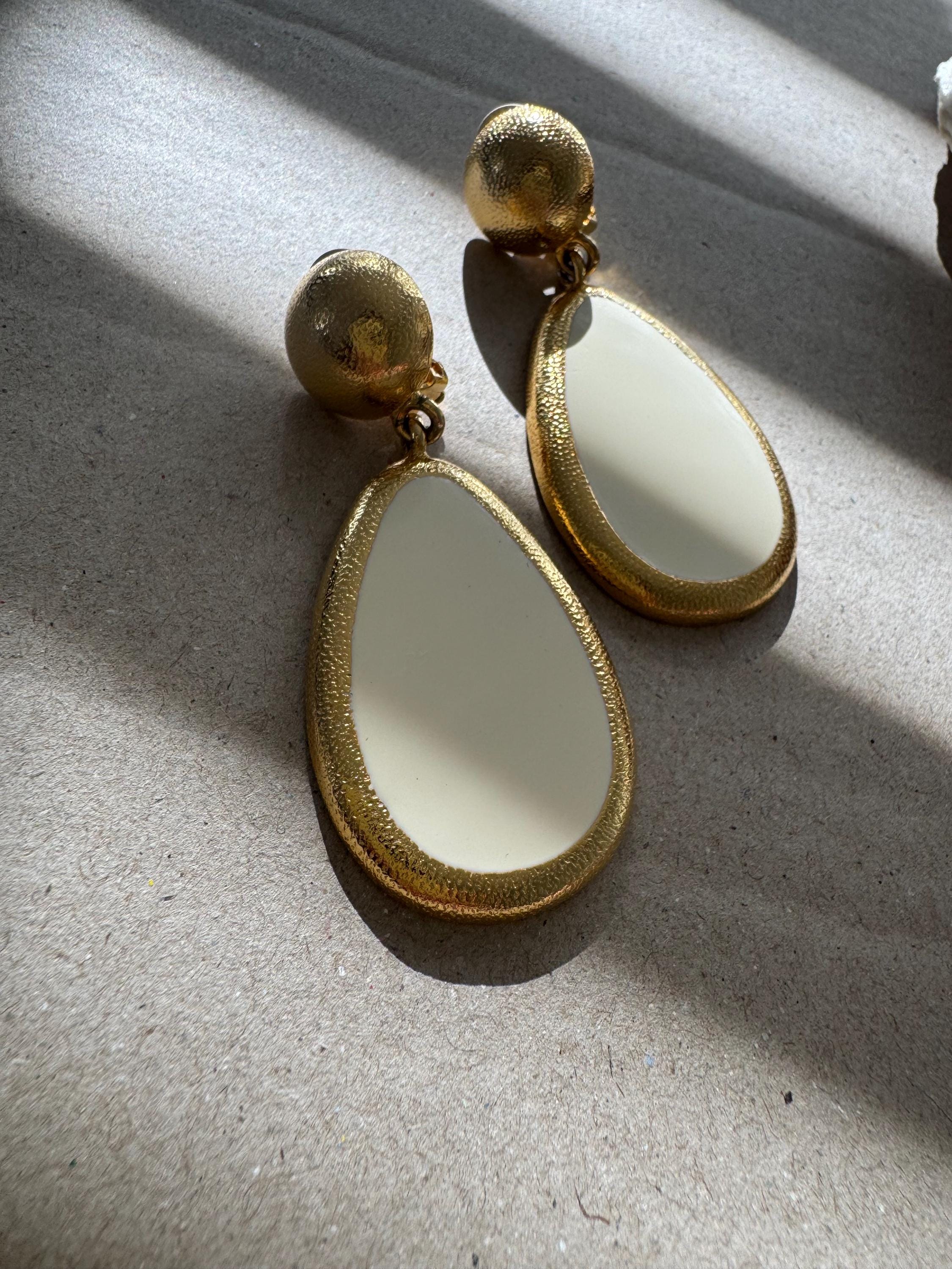 Vintage Ann Klein Gold & Ivory Teardrop Earrings
