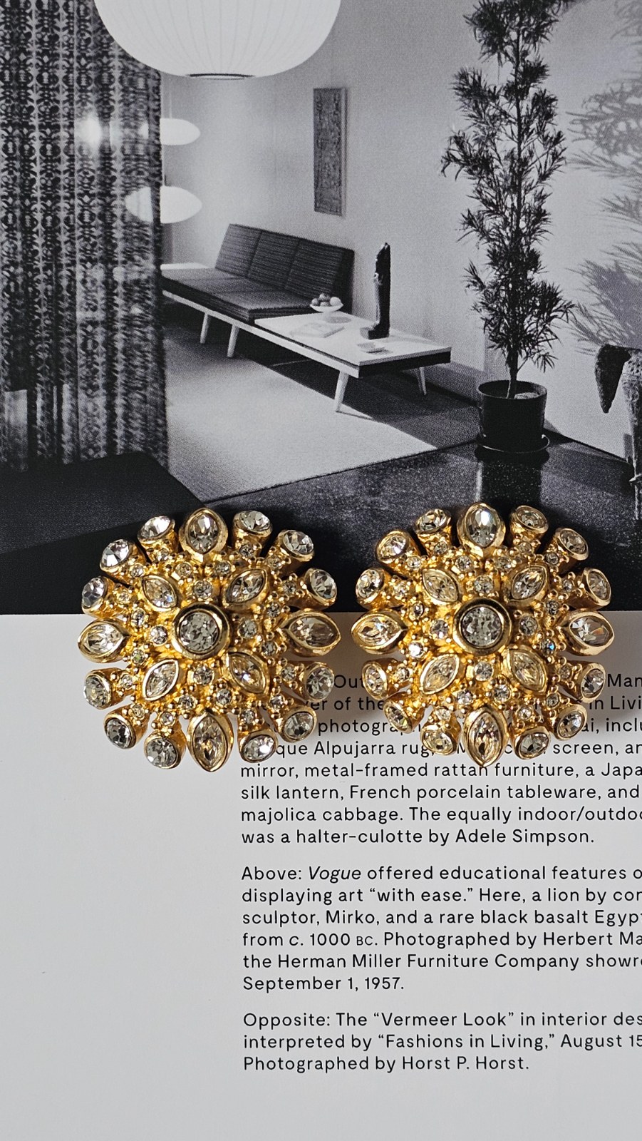 Vintage Christian Dior Signed Gold Tone Pave Crystal Sunburst Cluster Clip-On Earrings | 1970s–80s Runway Couture Statement Jewelry view 3