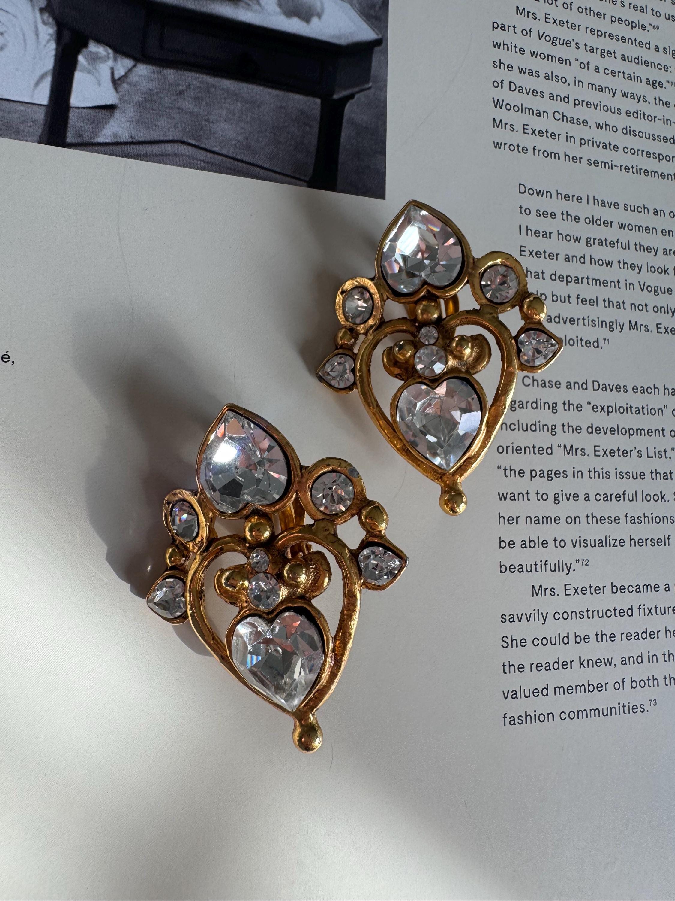 Vintage Emanuel Ungaro Paris Golden Metal and Clear Rhinestones Earrings